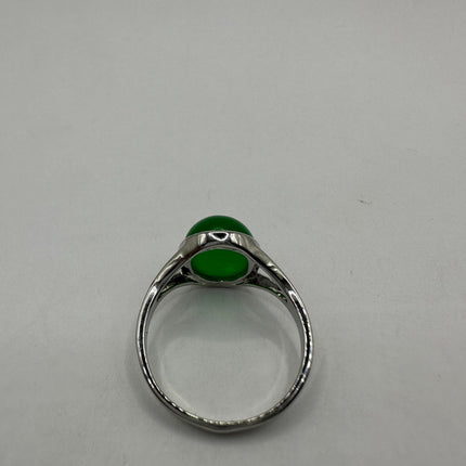 Vintage Silver Green Jade Lucky Cocktail Ring