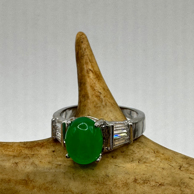 Vintage Silver Green Jade Lucky Cocktail Ring