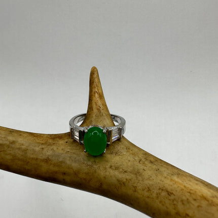 Vintage Silver Green Jade Lucky Cocktail Ring