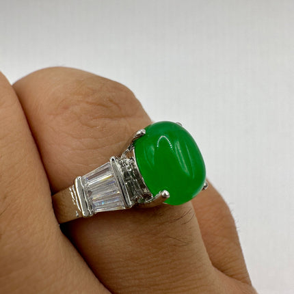 Vintage Silver Green Jade Lucky Cocktail Ring