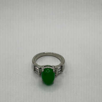 Vintage Silver Green Jade Lucky Cocktail Ring