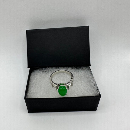 Vintage Silver Green Jade Lucky Cocktail Ring