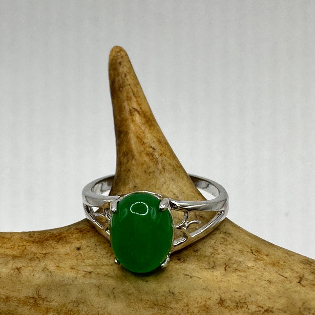 Vintage Silver Green Jade Lucky Cocktail Ring