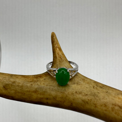 Vintage Silver Green Jade Lucky Cocktail Ring