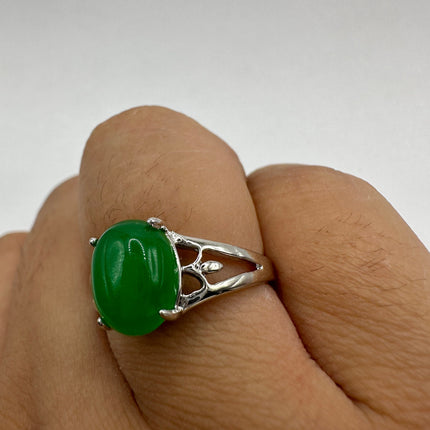 Vintage Silver Green Jade Lucky Cocktail Ring