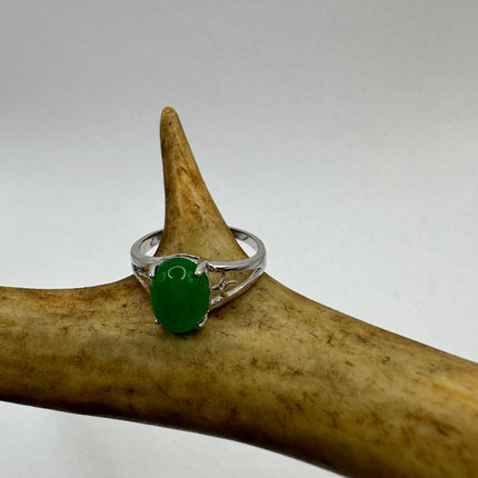 Vintage Silver Green Jade Lucky Cocktail Ring
