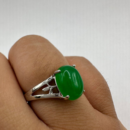 Vintage Silver Green Jade Lucky Cocktail Ring