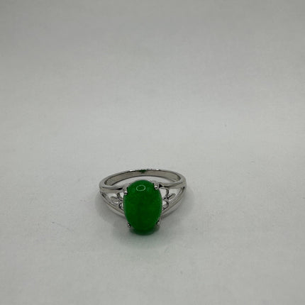 Vintage Silver Green Jade Lucky Cocktail Ring