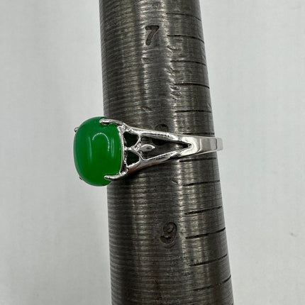 Vintage Silver Green Jade Lucky Cocktail Ring