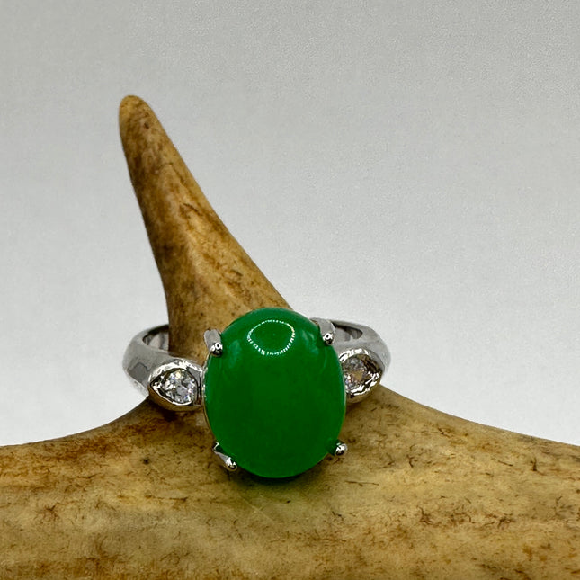 Vintage Silver Green Jade Lucky Cocktail Ring