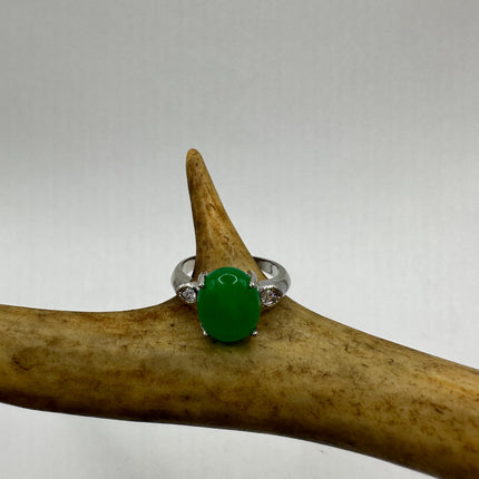 Vintage Silver Green Jade Lucky Cocktail Ring