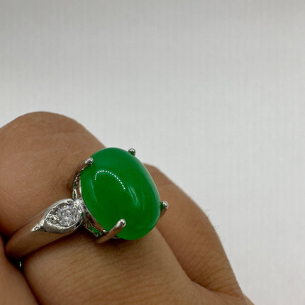 Vintage Silver Green Jade Lucky Cocktail Ring