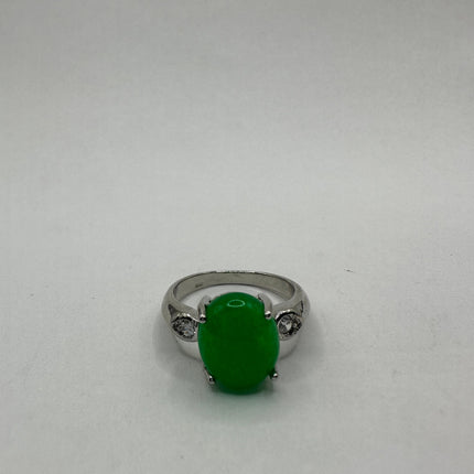Vintage Silver Green Jade Lucky Cocktail Ring