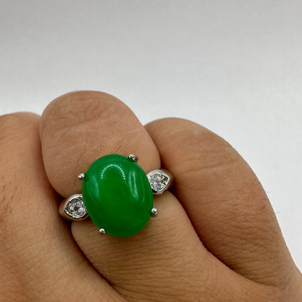 Vintage Silver Green Jade Lucky Cocktail Ring