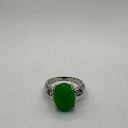 Vintage Silver Green Jade Lucky Cocktail Ring