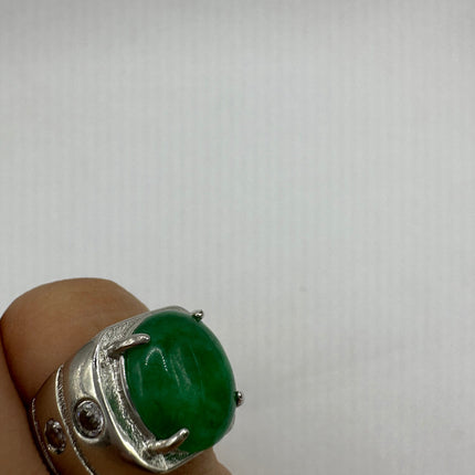 Vintage Silver Green Jade Lucky Cocktail Ring
