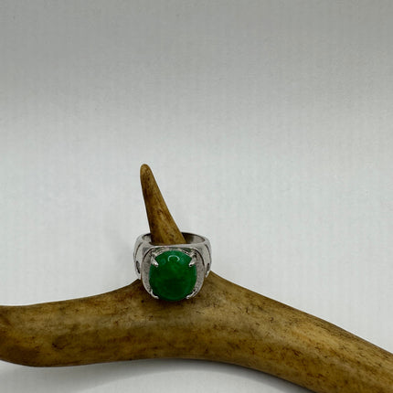 Vintage Silver Green Jade Lucky Cocktail Ring
