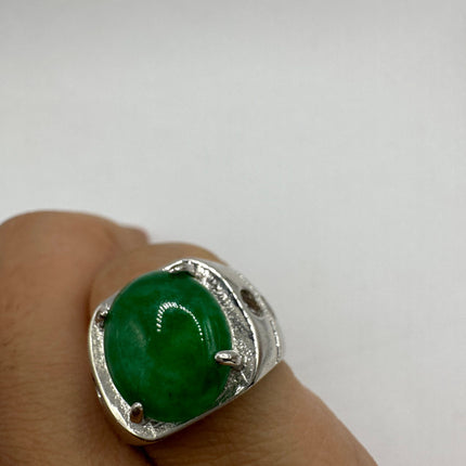Vintage Silver Green Jade Lucky Cocktail Ring