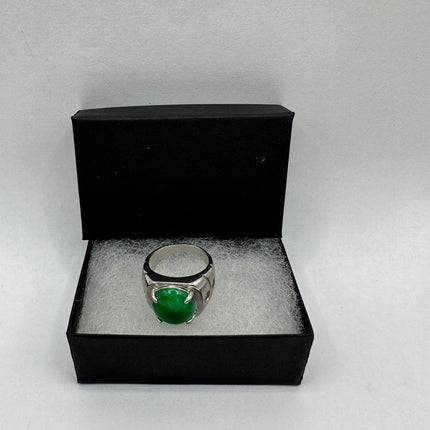 Vintage Silver Green Jade Lucky Cocktail Ring