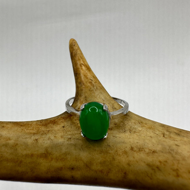 Vintage Silver Green Jade Lucky Cocktail Ring