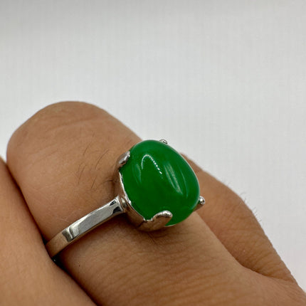 Vintage Silver Green Jade Lucky Cocktail Ring