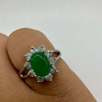 Vintage Silver Green Jade Lucky Cocktail Ring