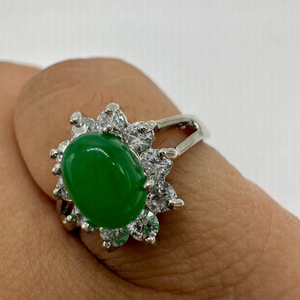 Vintage Silver Green Jade Lucky Cocktail Ring