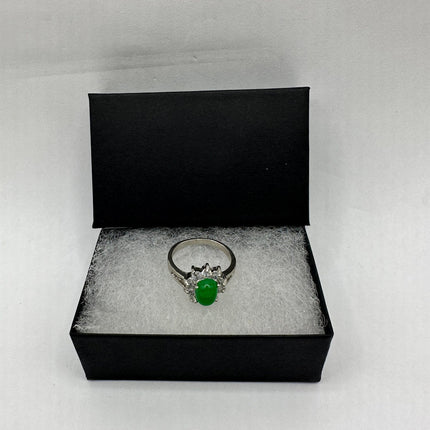 Vintage Silver Green Jade Lucky Cocktail Ring