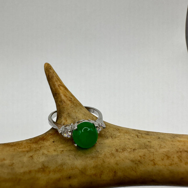 Vintage Silver Green Jade Lucky Cocktail Ring