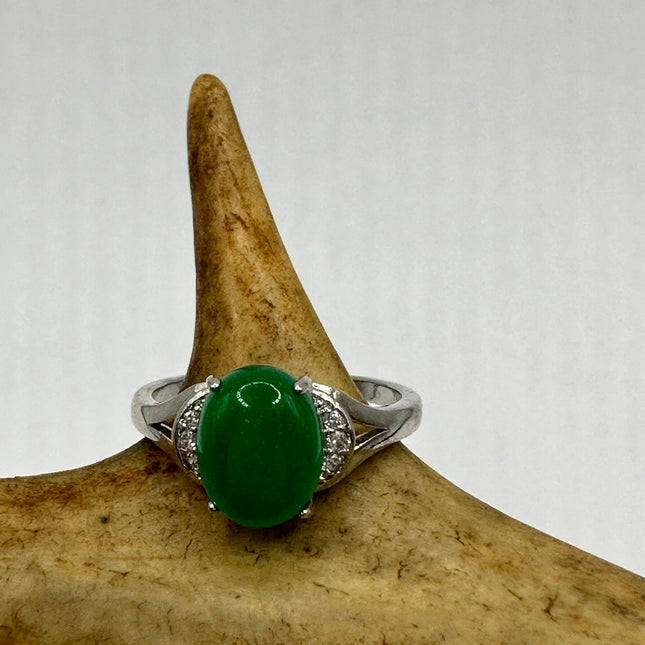 Vintage Silver Green Jade Lucky Cocktail Ring