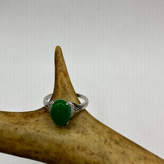 Vintage Silver Green Jade Lucky Cocktail Ring