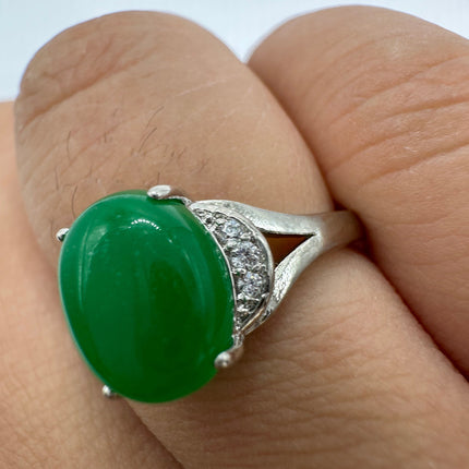 Vintage Silver Green Jade Lucky Cocktail Ring