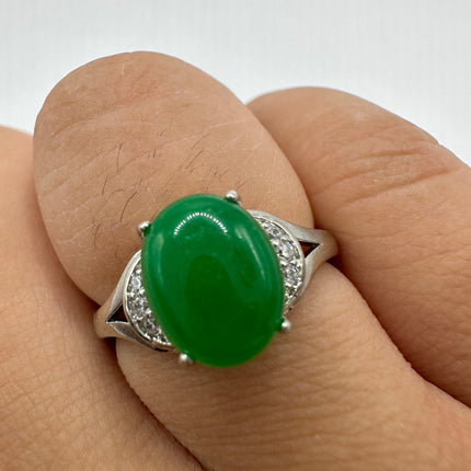 Vintage Silver Green Jade Lucky Cocktail Ring