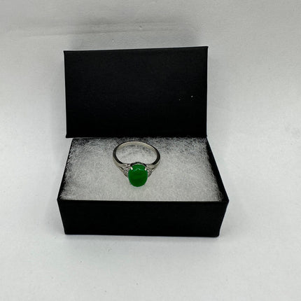 Vintage Silver Green Jade Lucky Cocktail Ring