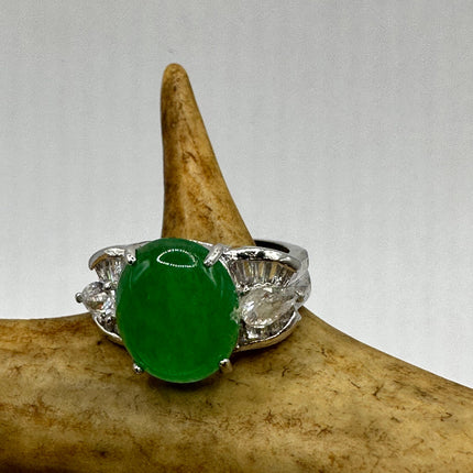Vintage Silver Green Jade Lucky Cocktail Ring