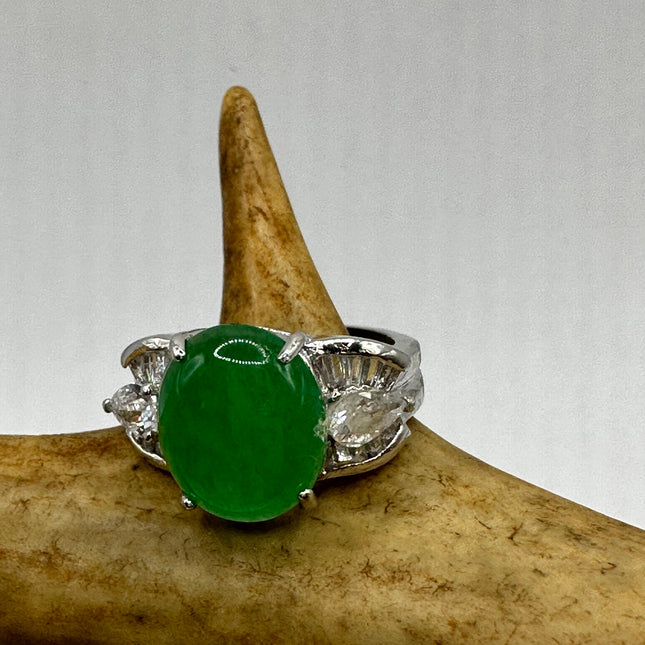 Vintage Silver Green Jade Lucky Cocktail Ring