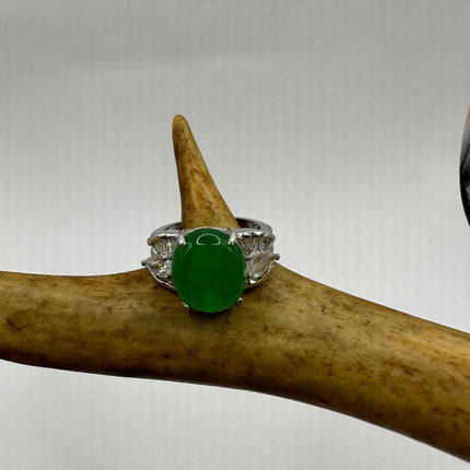 Vintage Silver Green Jade Lucky Cocktail Ring