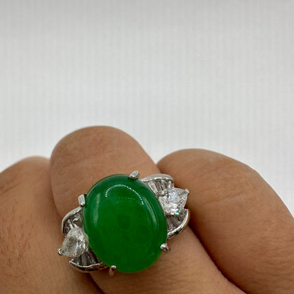 Vintage Silver Green Jade Lucky Cocktail Ring