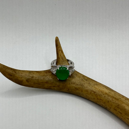 Vintage Silver Green Jade Lucky Cocktail Ring