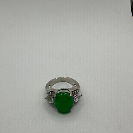 Vintage Silver Green Jade Lucky Cocktail Ring