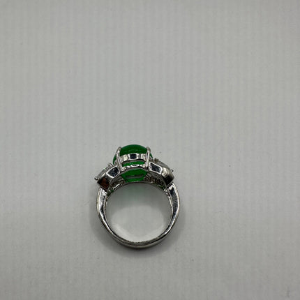 Vintage Silver Green Jade Lucky Cocktail Ring