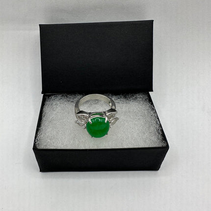 Vintage Silver Green Jade Lucky Cocktail Ring