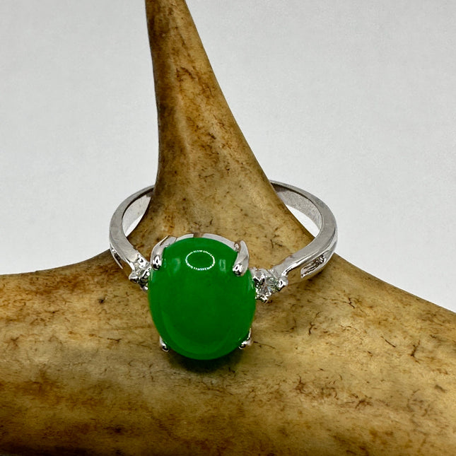 Vintage Silver Green Jade Lucky Cocktail Ring