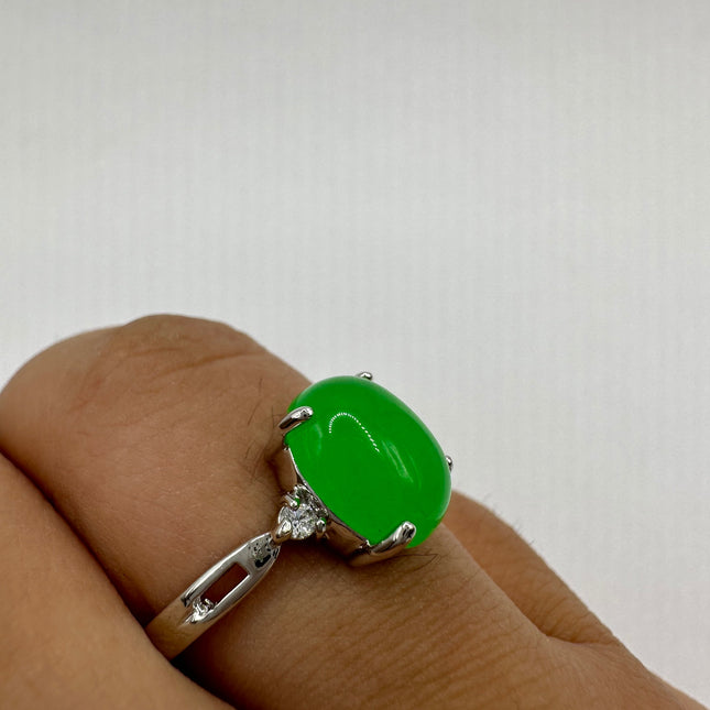 Vintage Silver Green Jade Lucky Cocktail Ring