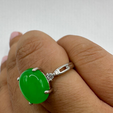 Vintage Silver Green Jade Lucky Cocktail Ring