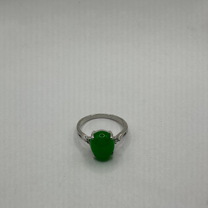 Vintage Silver Green Jade Lucky Cocktail Ring