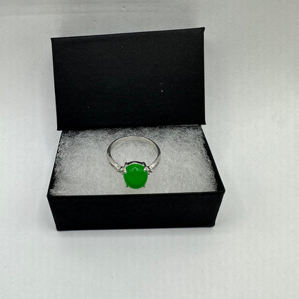 Vintage Silver Green Jade Lucky Cocktail Ring