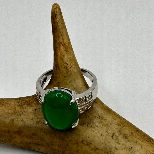 Vintage Silver Green Jade Lucky Cocktail Ring