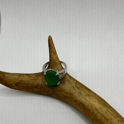 Vintage Silver Green Jade Lucky Cocktail Ring