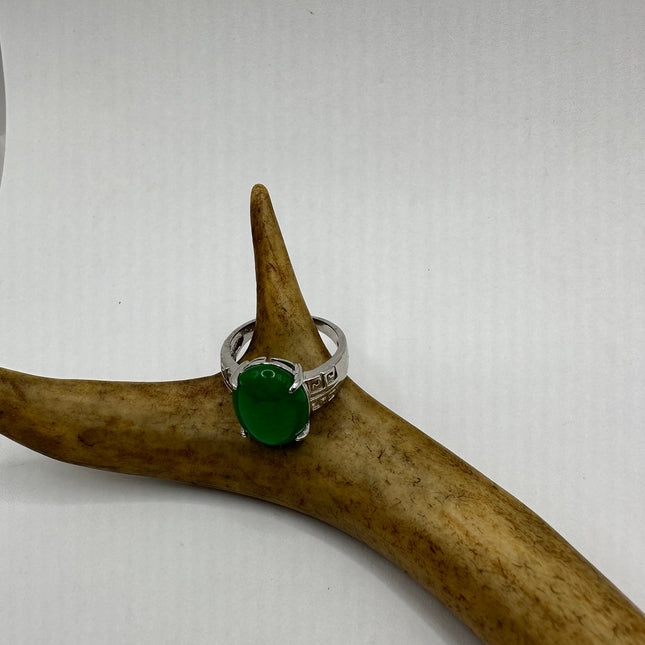 Vintage Silver Green Jade Lucky Cocktail Ring
